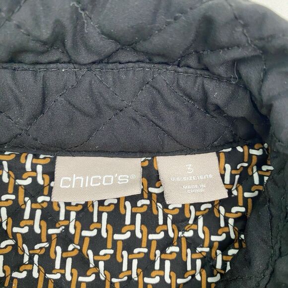 Chicos Quilted Jacket Womens 3 XL Black Button Up Pockets Lightweight Classic - Picture 5 of 9